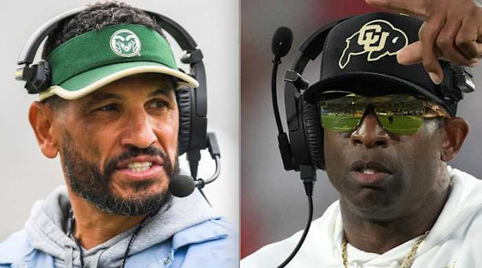 Colorado State coach Jay Norvell and Colorado coach Deion Sanders.